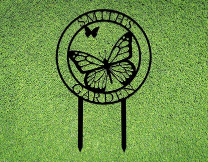 Custom Name Butterfly Metal Garden Sign with Stakes, Personalized Flowers Butterfly Home Garden Decor for Outside, Metal Yard Art, Personalized Garden Stakes for Outdoor Sign, New Home Gift