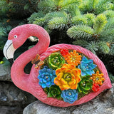 Mood Lab Garden Decor Flamingo Statue - 9 Inch Width Solar Figurine - 8 LED Solar Lights in Succulent Flowers - Yard Patio Lawn Indoor Outdoor Decoration