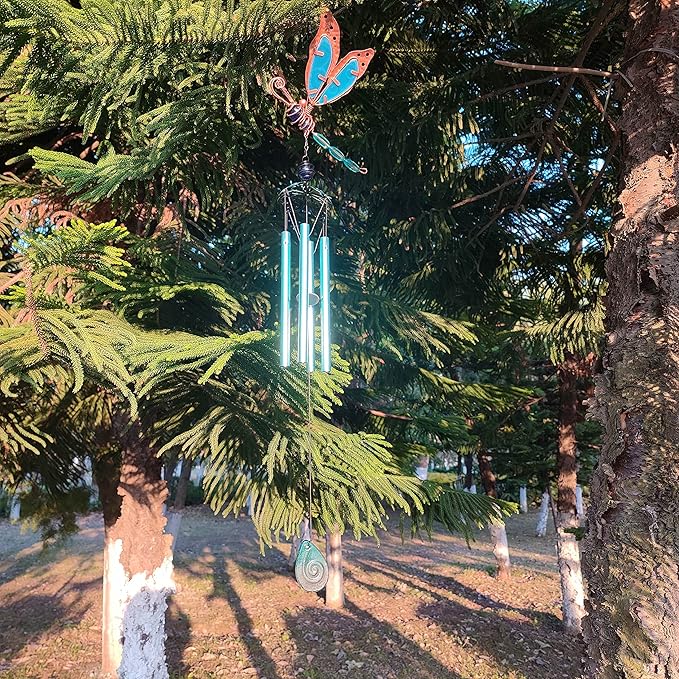 Luminous Dragonfly Butterfly Wind Chimes-Creative Hanging Glow in Dark Night Outdoor Windchimes Decoration for Home Garden Window Yard Patio (Dragonfly) Blue