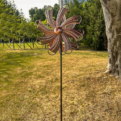 54” Metal Wind Spinner Outdoor Decor, Double Layer 360° Rotating Kinetic Sculpture, Rustproof Weather-Resistant Yard Art for Patio Lawn, Wind Spinners for Yard and Garden (Copper)