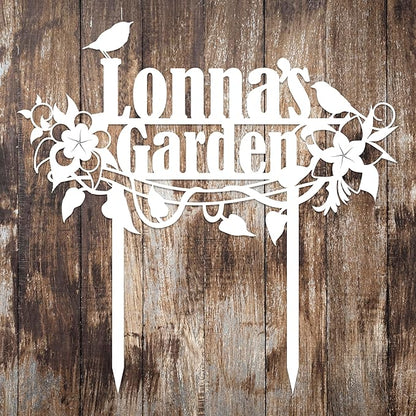 Personalized Flower and Bird Metal Garden Stake, Bird Garden Sign, Custom Flower Yard Decor, Mom's Garden Gift, Gardener Family Name Sign, Patio Home Gift, Yard Art, Housewarming Gift