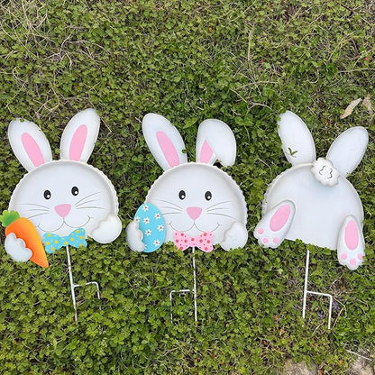 Easter outdoor decorations,Bunny Yard Signs,3D Sculptures,Easter Yard Stakes,Set of 3,Durable Weather-Resistant Design, Rabbits Garden Stakes for Home Outside Lawn, Garden, Patio, Outdoor Decor