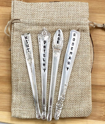 Personalized Herb Markers, Set of 4, You Choose Herbs Silver Plate Spoon Handle Plant Labels,