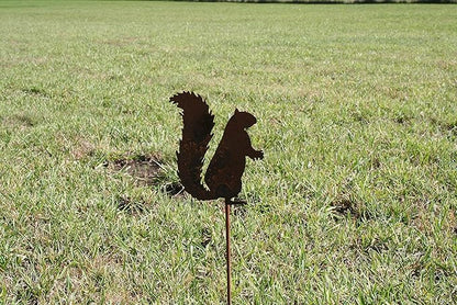 Animal Wildlife Style Steel Rustic or Powder Coated Metal Yard Stake (Squirrel 20" Tall Including Stake, Naturally Rusted)