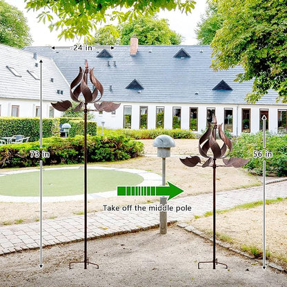 Wind Spinners Outdoor - Large Tulip Metal Bronze Color Wind Sculptures & Spinner, Kinetic Gift Ideal Windmill Decor for Garden and Yard (75 inch Height)