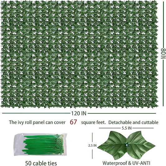 ODTORY Artificial Ivy Privacy Fence Wall Screen,80X120 in UV-Anti Faux Greenery Backdrop Ivy Vine Leaf Hedges Fence Panels for Patio, Balcony, Garden, Backyard Indoor Outdoor Green Wall Decor