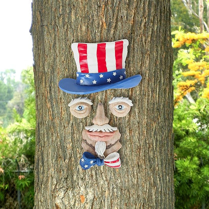 Trenton Gifts Red White & Blue Patriotic Backyard Lawn Tree Decoration, Uncle Sam Wood Carving Yard Art