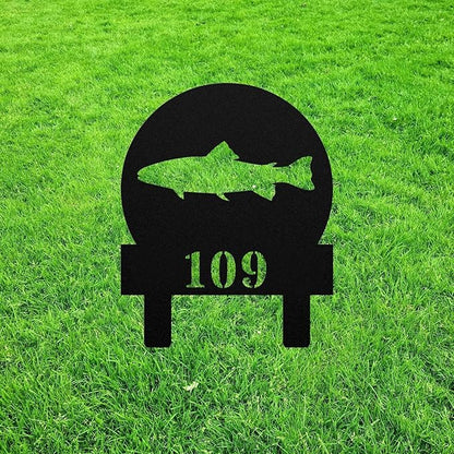 Trout Fishing House Number Sign Yard Address Plaque Garden Lawn Stake Metal Last Name Welcome Family Name Sign Monogram Sculpture for Yard Garden Porch Lawn Grassland Park Farm Flowerpot Decor.