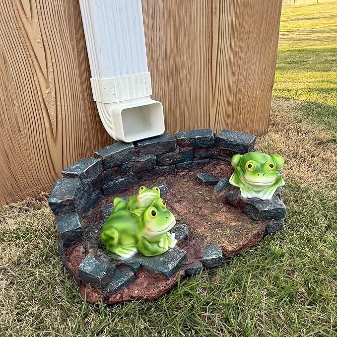 Decorative Frog Statue Splash Block Gutter Downspout Outdoor Garden Decor, Larger Gutter Downspout Statues for Patio,Yard and Lawn Accessory, Stone Resin Rain Concrete Gutter Guardian,14"L x 9.5"W