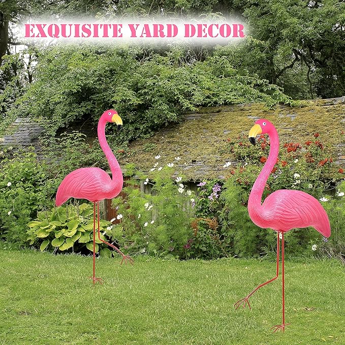 Galashield Pink Flamingo Yard Decorations Pack of 2 Flamingo Decor Ornaments for Outdoor Lawn and Garden