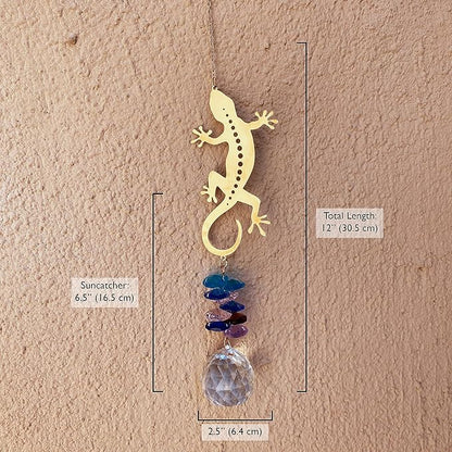 Crystal Gecko Sun Catcher Hanging Ornament - Metal Prism Rainbow Maker for Window Decor for House Warming Decoration Crystal Cascade Suncatcher - Feng Shui by Sonoran Souvenirs