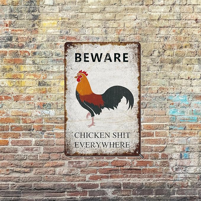 Beware Chicken Shit Everywhere Vintage Metal Sign Retro Wall Decor for Chicken Coop Farmhouse Wall Decor Funny Coop Garden Man Cave Farm Outdoor Decorations Chicken Coop Accessories 12x8 Inch