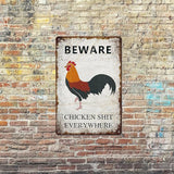 Beware Chicken Shit Everywhere Vintage Metal Sign Retro Wall Decor for Chicken Coop Farmhouse Wall Decor Funny Coop Garden Man Cave Farm Outdoor Decorations Chicken Coop Accessories 12x8 Inch