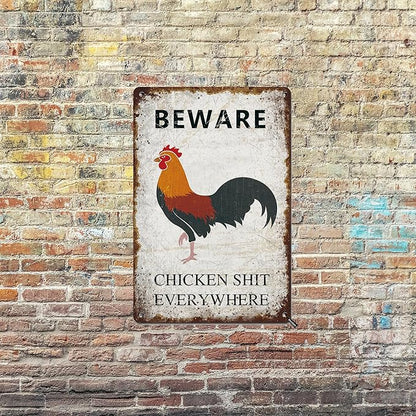 Beware Chicken Shit Everywhere Vintage Metal Sign Retro Wall Decor for Chicken Coop Farmhouse Wall Decor Funny Coop Garden Man Cave Farm Outdoor Decorations Chicken Coop Accessories 12x8 Inch