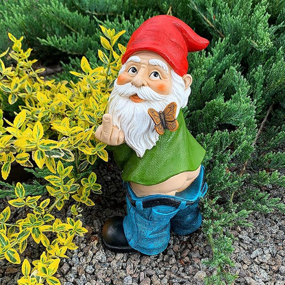 Mood Lab Garden Gnome - Pants Down Gnome with Middle Finger - 9.3 Inch Tall Outdoor or Indoor Decor