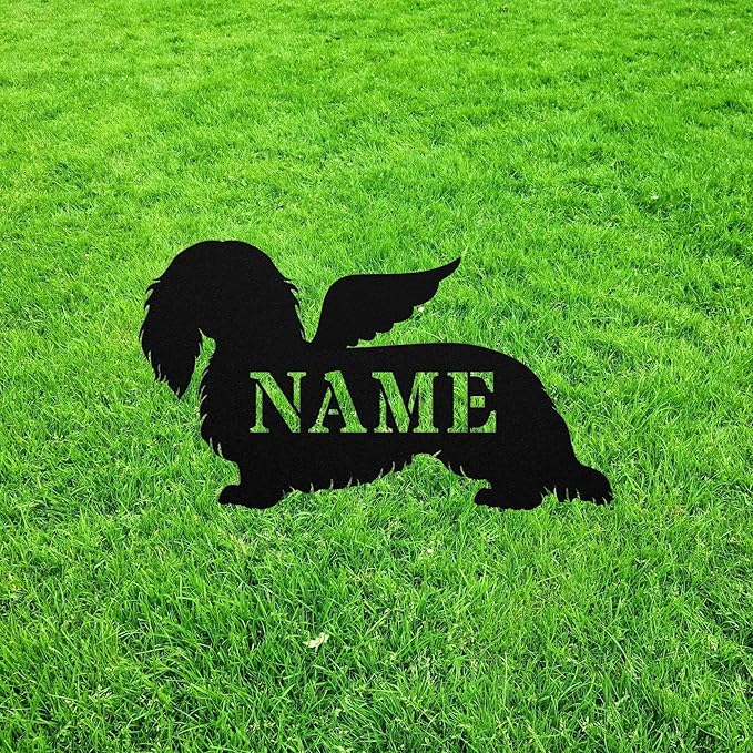 Long Haired Dachshund Angel Wings Statue Figurine For Memorial Ornament Metal Bereavement Sympathy Gift Grave Marker for Yard Garden Porch Lawn Grassland Park Farm Flowerpot Decor.
