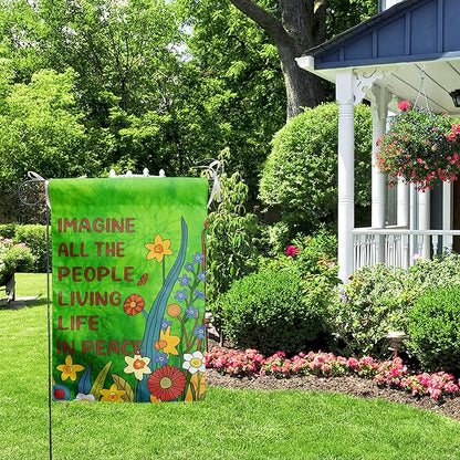 Imagine All the People Living Life in Peace Garden Flag Green 28x40 Double Sided Large Summer House Flags Flower Yard Banner