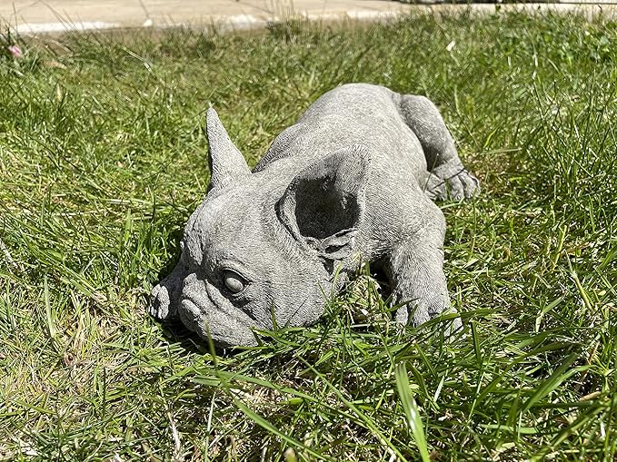 French Bulldog Stone Garden Statue | Reconstituted Outdoor Puppy Dog Lawn Ornament - Made in UK