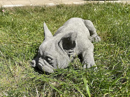 French Bulldog Stone Garden Statue | Reconstituted Outdoor Puppy Dog Lawn Ornament - Made in UK