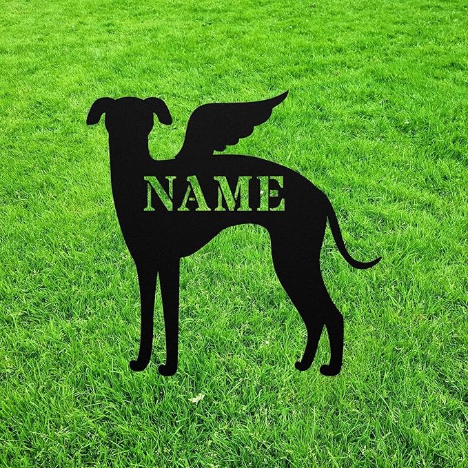 Italian Greyhound Angel Wings Statue Figurine For Garden Sign Memorial Ornament Metal Burial Bereavement Sympathy Grave Marker for Yard Garden Porch Lawn Grassland Park Farm Flowerpot Decor.