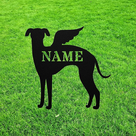 Italian Greyhound Angel Wings Statue Figurine For Garden Sign Memorial Ornament Metal Burial Bereavement Sympathy Grave Marker for Yard Garden Porch Lawn Grassland Park Farm Flowerpot Decor.