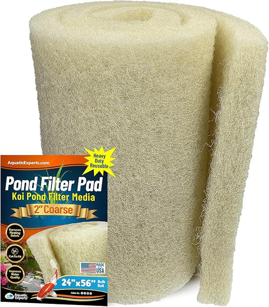 Aquatic Experts Cream COARSE Pond Filter Pad - 2 inch Thick - Bulk Roll Water Garden Filter Pond Media - Made in USA, (2 inch by 24 inch by 56 inch)