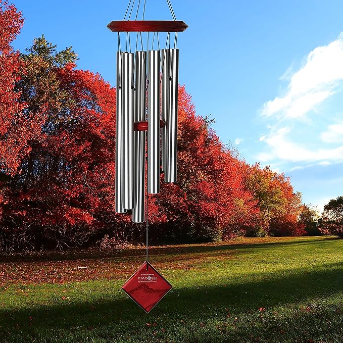 Woodstock Chimes Pluto Wind Chime for Outside 27" Silver Small, Light Airy Sound for Outdoor Garden, Patio, Porch Decor, Encore Collection DCS27