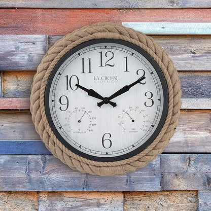 La Crosse Clock 433-3836 14-inch Rowan Indoor/Outdoor Rope Analog Quartz Wall Clock