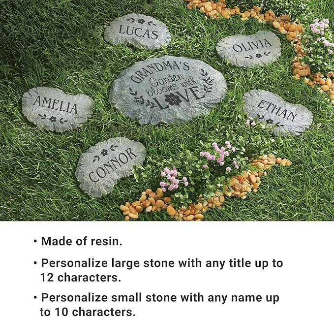 Let's Make Memories Personalized Blooms with Love Garden Small Garden Stones – for Mom/Kids or Grandma/Grandkids – Customize with Title & Names