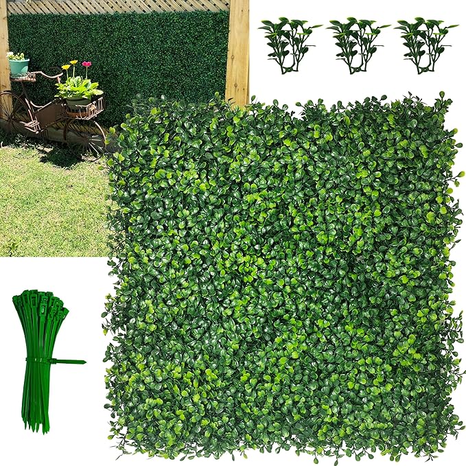 Artificial Boxwood Panels,20"x 20"(24P) 4-Layer Leaf UV-Protected Grass Wall Backdrop Panels for Outdoor, Indoor, Garden&Fence Covering Privacy, Backyard and Decor