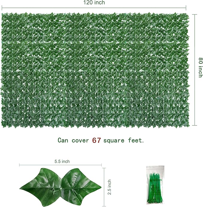 Bybeton 80"x120" Artificial Ivy Privacy Fence Screen - Fade-Resistant Faux Greenery Hedge Panels for Outdoor, Deck, Patio, Balcony & Chain Link Fence Cover