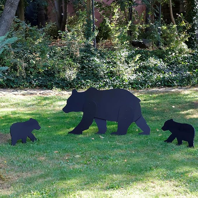 Black Bear Yard Art – All-Weather PVC Bear Family Garden Sculpture, Outdoor Wildlife Silhouette Decor for Lawn, Yard, Patio & Holiday Display (Black)