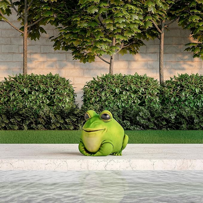 Frog Statue-Resin Chubby Animal Figurine for Outdoor Lawn and Garden Décor-Great for Flower Beds, Fairy Gardens, Backyards and More by Pure Garden