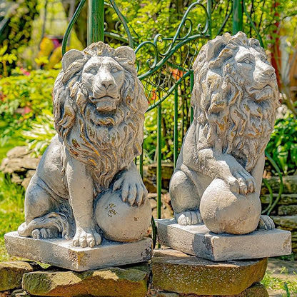 Zaer Ltd. Magnesium Pair of Lion Statues (Outdoor Safe) (27" Tall w/Ball (Set of 2))