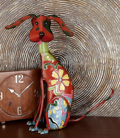 Deco 79 Metal Dog Decorative Garden Sculpture Indoor Outdoor Garden Statue with Floral Pattern, Outdoor Sculpture 12" x 6" x 17", Multi Colored
