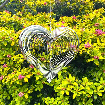Wind Spinner Metal Garden Spinners Outdoor Garden Art for Backyard Outdoor Hanging Decor and Spinners for Yard and Garden Ornaments 3D Shape (Silver Heart)