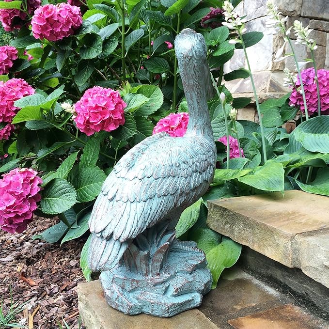 homestyles Classic Beautiful Large Bronze Patina Pelican Shorebird Garden Pond Beach Pool Statue Figurine