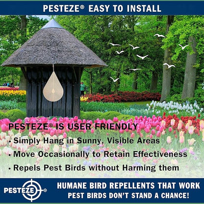PESTEZE USA Water Droplet Wind Spinner, 4×9.25 Stainless Steel Highly Reflective Outdoor Hanging Spinner for Bird Deterrent, Garden & Yard Decor, Resistant Metal Art with 360° Wind Motion Easy Install