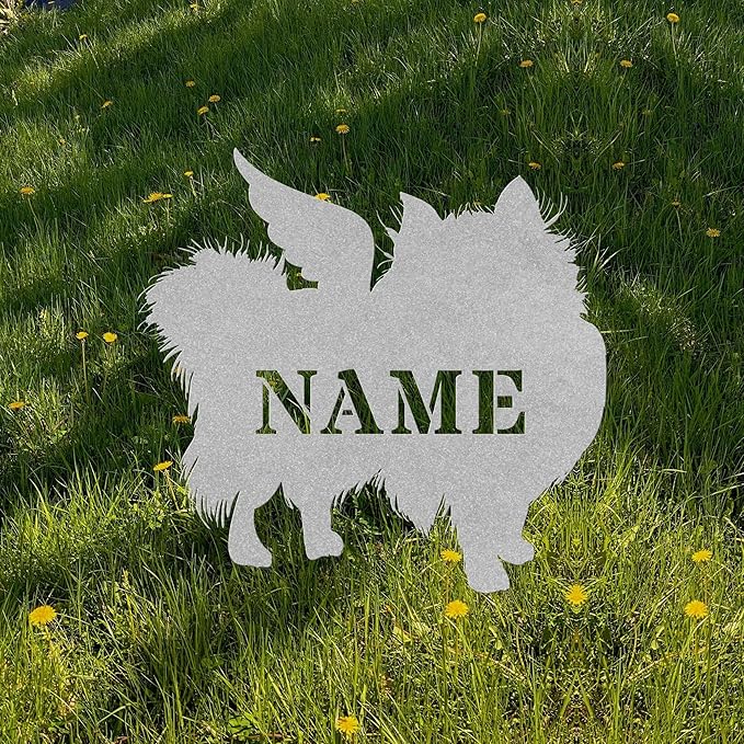 Pomeranian Angel Wings Statue Figurine For Garden Sign Memorial Ornament Metal Burial Bereavement Sympathy Gift Grave Marker for Yard Garden Porch Lawn Grassland Park Farm Flowerpot Decor.