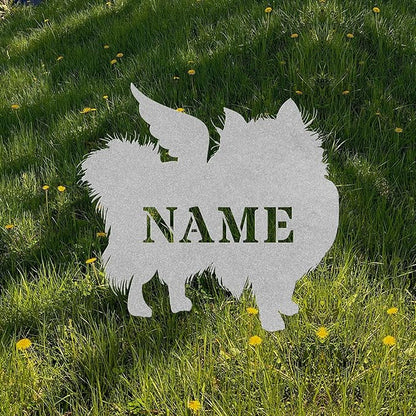 Pomeranian Angel Wings Statue Figurine For Garden Sign Memorial Ornament Metal Burial Bereavement Sympathy Gift Grave Marker for Yard Garden Porch Lawn Grassland Park Farm Flowerpot Decor.
