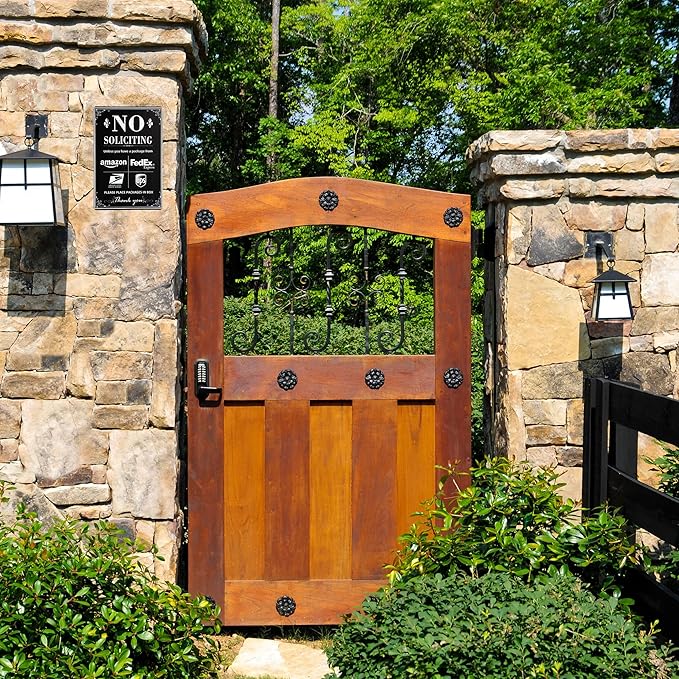 NO SOLICITING Decorative Sign Chic Metal Delivery Sign for Outdoor Yard Front Door or Indoor office Room Wall Decor to Discourage Unwanted Visitors- PLEASE PLACE PACKAGES IN BOX (Color01)