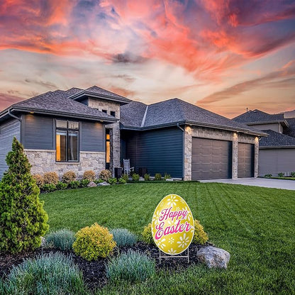 Happy Easter Classic Yard Sign Home Decor Lawn Decoration With Stakes Easter Egg (Yellow)