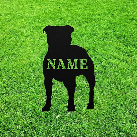 Personalized Staffy Metal Silhouette Garden Statue Stake,Custom Staffie Outdoor Decor,Memorial Remembrance Outdoor Sculpture for Yard Garden Porch Lawn Grassland Park Farm Flowerpot Decor.