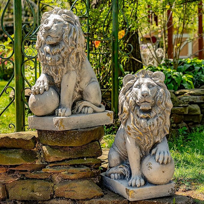 Zaer Ltd. Magnesium Pair of Lion Statues (Outdoor Safe) (27" Tall w/Ball (Set of 2))