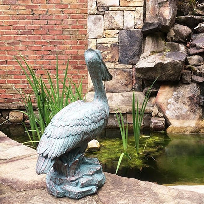 homestyles Classic Beautiful Large Bronze Patina Pelican Shorebird Garden Pond Beach Pool Statue Figurine