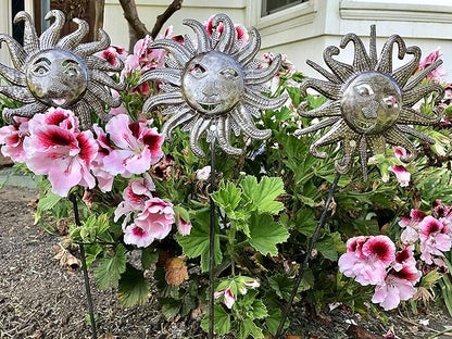 It's Cactus Set of 3 Sun Stakes, Garden Metal Sun Faces, Markers, Curb Appeal, Handmade in Haiti 6 x 20 Inches (Sun Stakes)