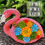 Mood Lab Garden Decor Flamingo Statue - 9 Inch Width Solar Figurine - 8 LED Solar Lights in Succulent Flowers - Yard Patio Lawn Indoor Outdoor Decoration