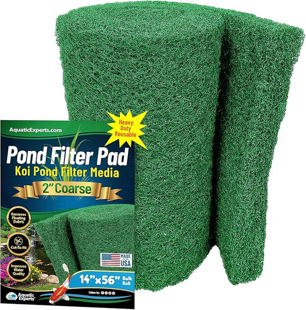 Aquatic Experts Green COARSE Pond Filter Pad - 2 inch Thick - Bulk Roll Water Garden Filter Pond Media - Made in USA, (14" x 56")