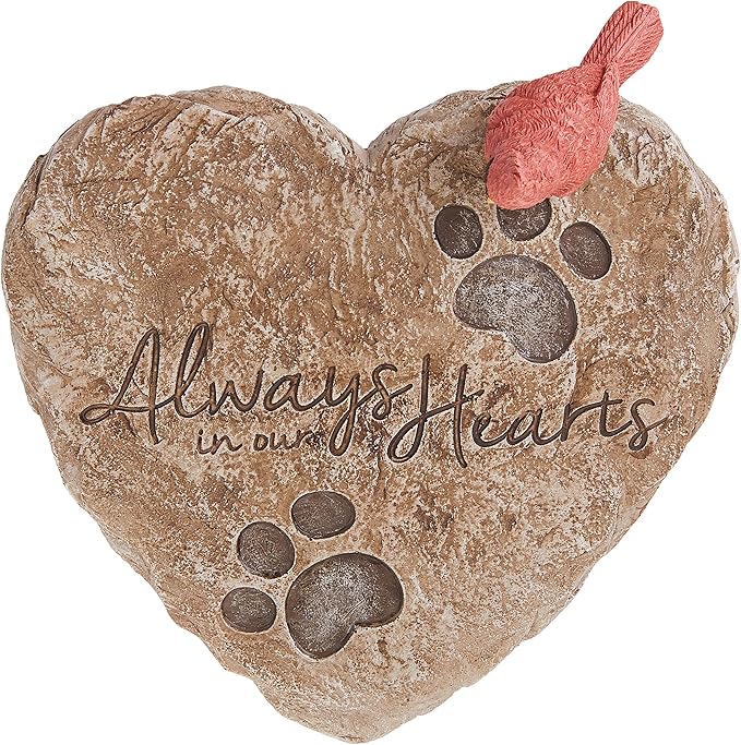 Precious Moments Garden Gifts 171460 Always in Our Hearts Decorative Resin Memorial Garden Stone with Cardinal Accent Yard Decor, Gray/Red, 8-inch Long by 7-in Wide
