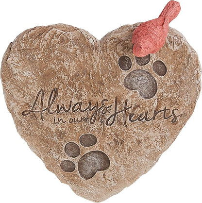 Precious Moments Garden Gifts 171460 Always in Our Hearts Decorative Resin Memorial Garden Stone with Cardinal Accent Yard Decor, Gray/Red, 8-inch Long by 7-in Wide